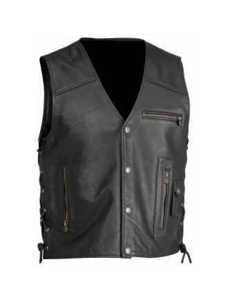 Gilet Biker Cut Cuir Homme Lacets