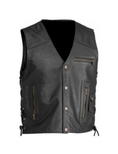 Gilet Biker Cut Cuir Homme Lacets