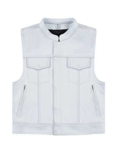 Gilet Moto Cuir MC Biker Blanc