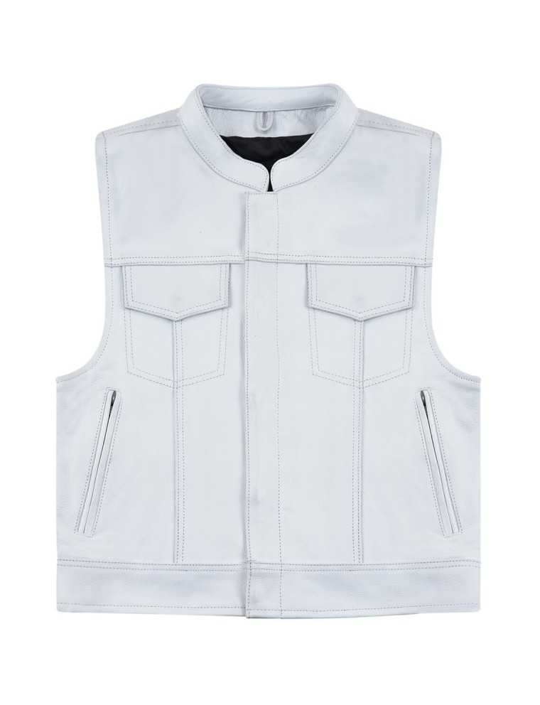 Gilet Moto Cuir MC Biker Blanc