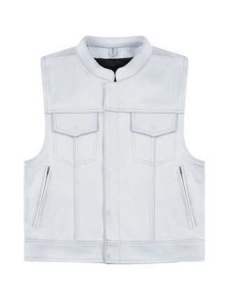Gilet Moto Cuir MC Biker Blanc
