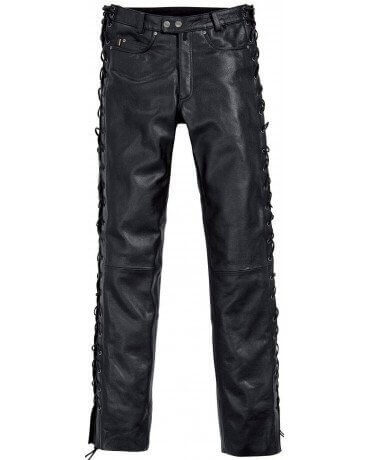 Pantalon Cuir Biker Noir Lacets Homme