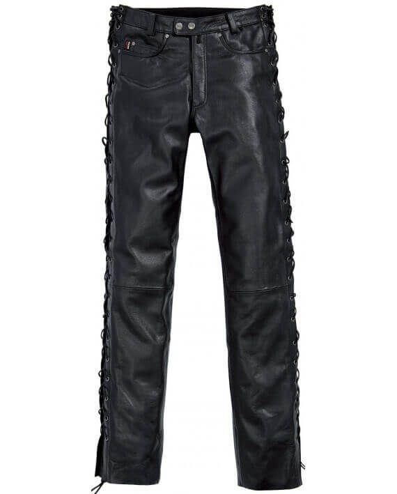Pantalon Cuir Biker Noir Lacets Homme