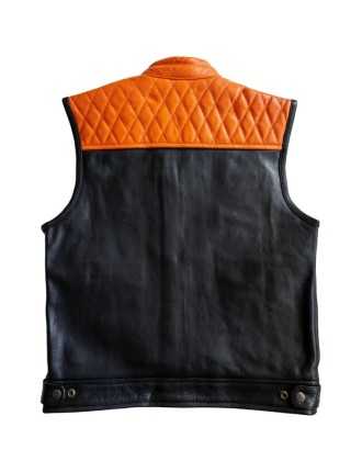 Veste Cuir Moto Biker Orange Zolki