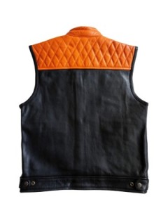 Veste Cuir Moto Biker Orange Zolki
