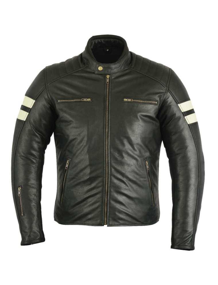 Blouson Moto Homme Vintage Noir Blanc Zolki