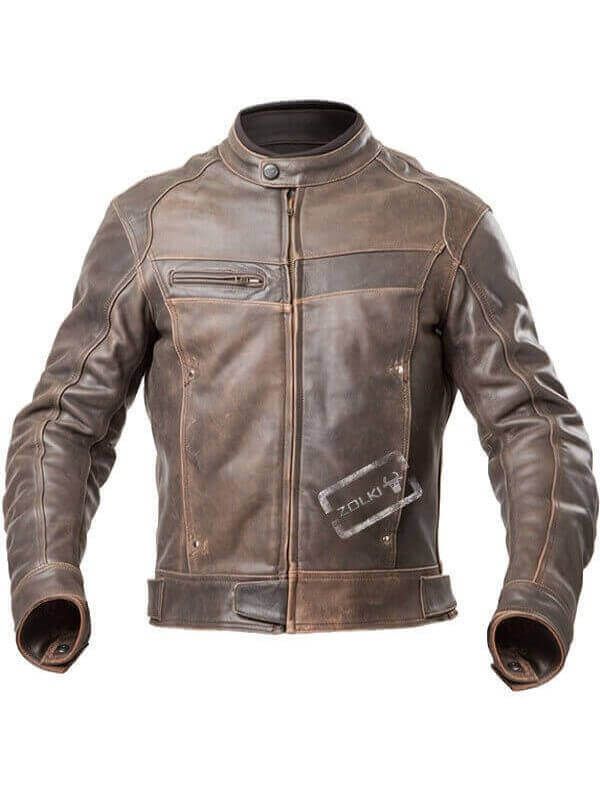 Vente - Blouson Moto Homme, Cuir Vintage, Marron Vieilli, Pas Cher