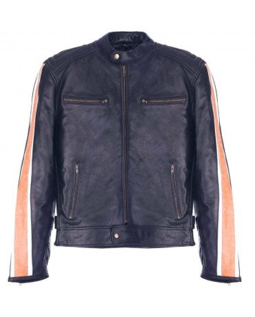 Blouson Moto Orange Cuir Homme HD