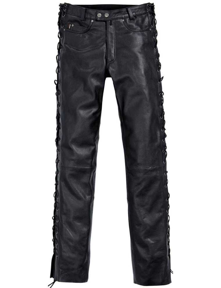 Pantalon Cuir Biker Noir Lacets Homme