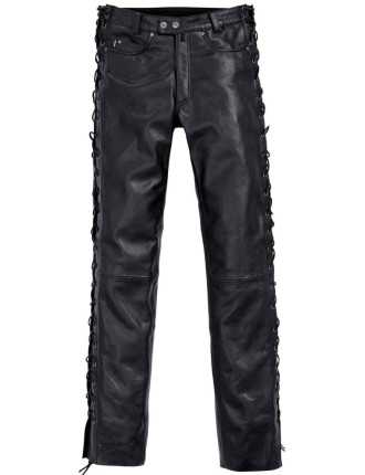 Pantalon Cuir Biker Noir Lacets Homme