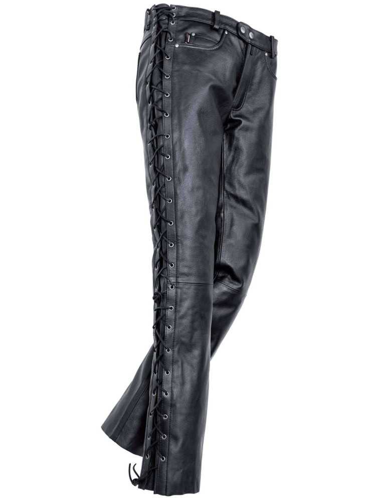 Pantalon Motard En Cuir Noir - Lacé Sur Les Côtés - Coupe Slim - Neuf Avec étiquettes