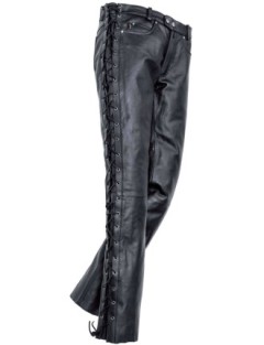 Pantalon Cuir Biker Noir Lacets Motard