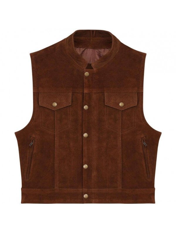 gilet cuir biker marron