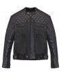 Blouson Moto Cuir Marron Quadrillé Matelassé