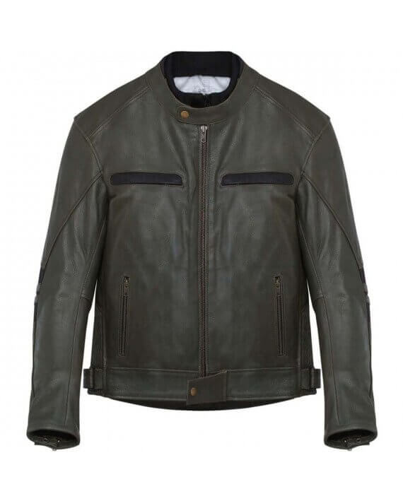 Blouson Vintage Cuir Moto Vert Noir Zolki