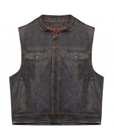 gilet cuir biker son's anarchy zolki waxé marron