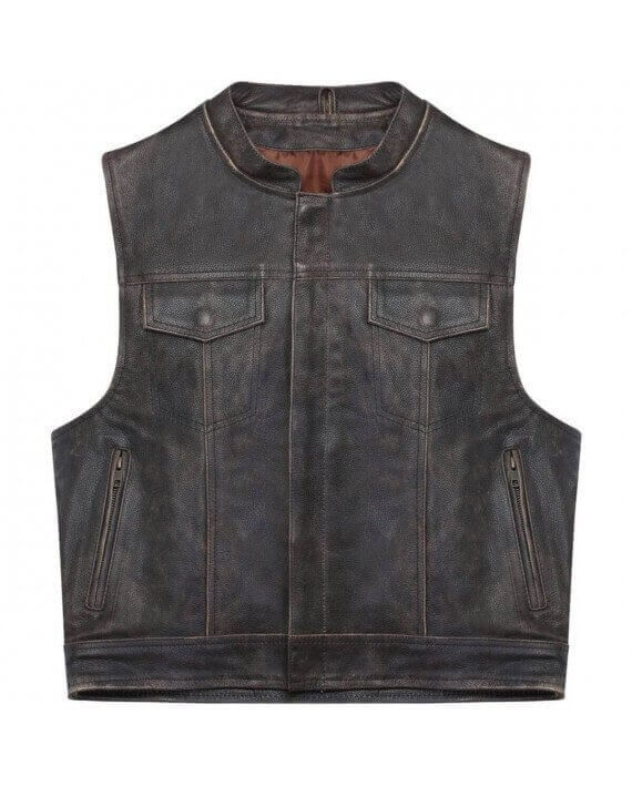 gilet cuir marron biker