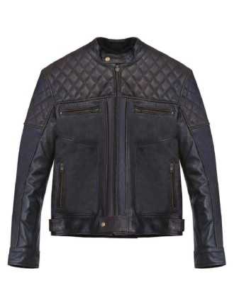 Blouson Moto Cuir Marron Quadrillé Matelassé