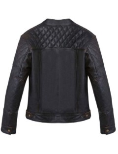 Blouson Moto Cuir Marron Quadrillé Matelassé