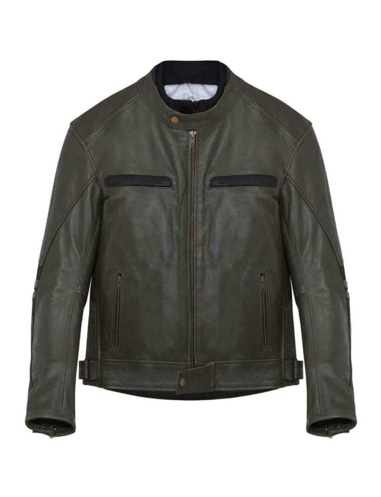 Blouson Vintage Cuir Moto Vert Noir Zolki