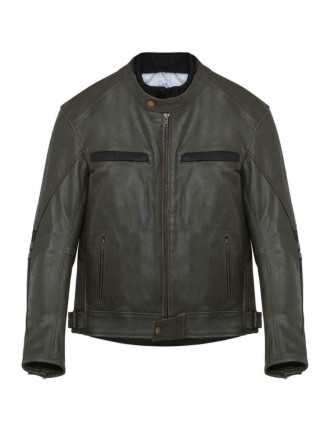 Blouson Vintage Cuir Moto Vert Noir Zolki