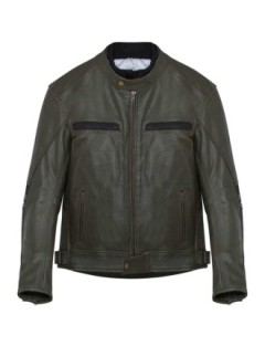 Blouson Vintage Cuir Moto Vert Noir Zolki
