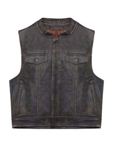 gilet cuir biker son's anarchy zolki waxé marron