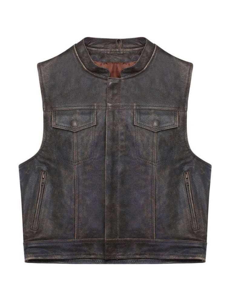 gilet cuir biker son's anarchy zolki waxé marron
