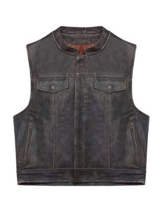 gilet cuir biker son's anarchy zolki waxé marron