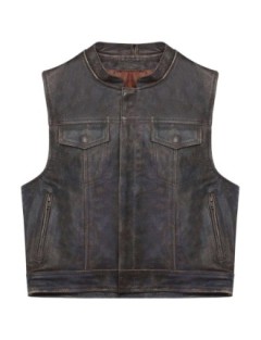 gilet cuir biker son's anarchy zolki waxé marron