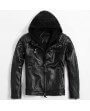 Blouson Moto Capuche Moto Zolki Cuir Noir