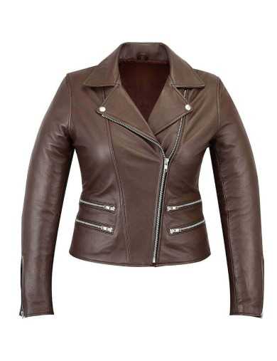 Blouson Moto Femme Cuir Marron Vintage Zolki