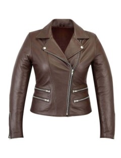 Blouson Moto Femme Cuir Marron Vintage Zolki