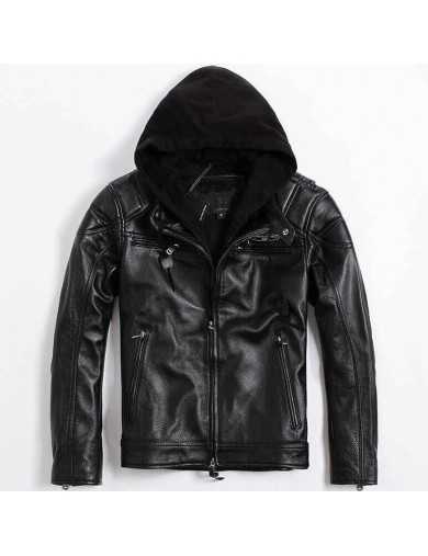 Blouson Moto Capuche Moto Zolki Cuir Noir