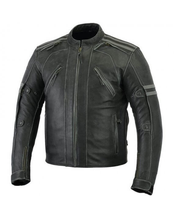 Blouson Moto Cuir Homme Gris Noir Zolki