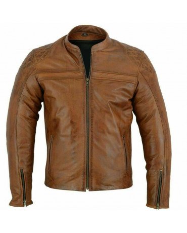 Blouson Moto Cuir Vintage Camel Homme