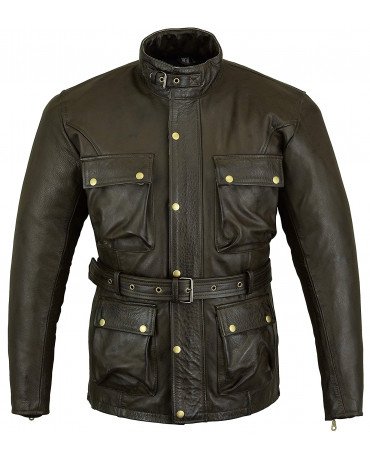 Veste Britanique Cuir Brun Marron Zolki