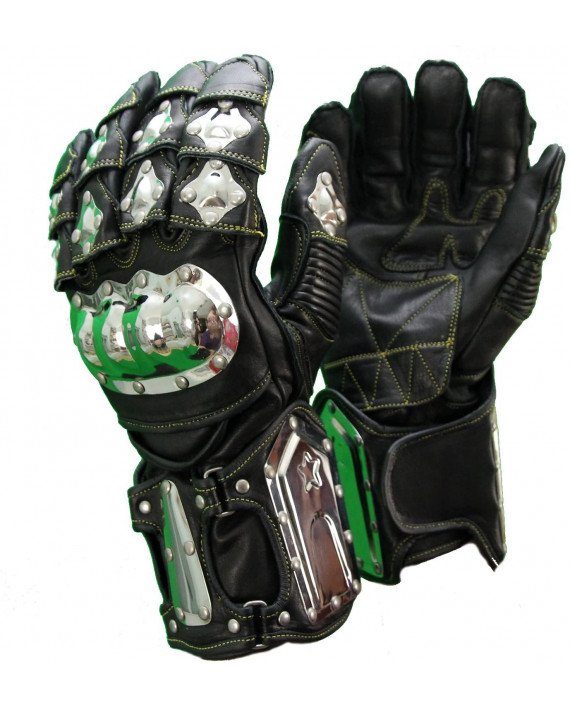 Gants Moto Cuir Racing Métal Biker