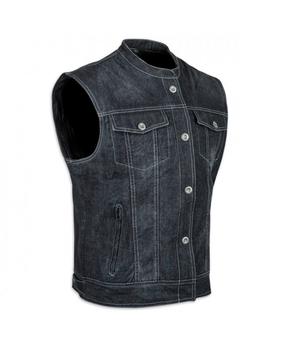 Gilet Biker Cuir Jeans, Bleu, Homme, SOA, Sons Of Anarchy, Veste Son's