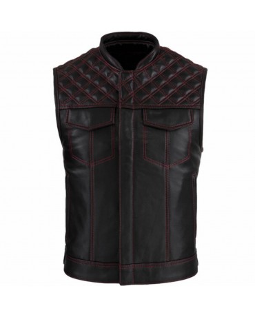 Cut Moto Biker Noir Surpiqures Rouges