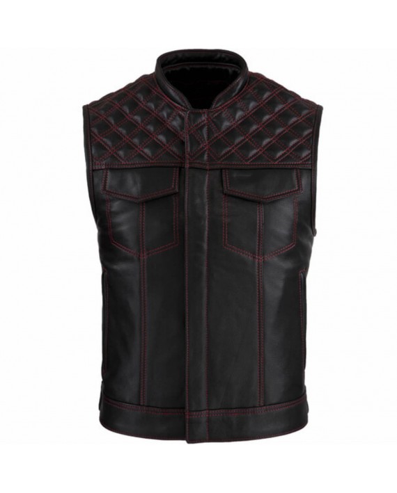 Cut Moto Biker Noir Surpiqures Rouges