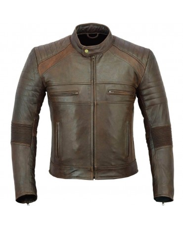 Blouson Moto Biker Marron Cuir Zolki