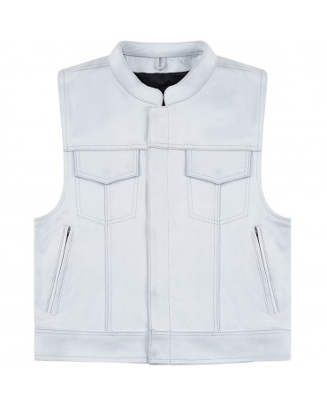 Gilet Moto Cuir MC Biker Blanc