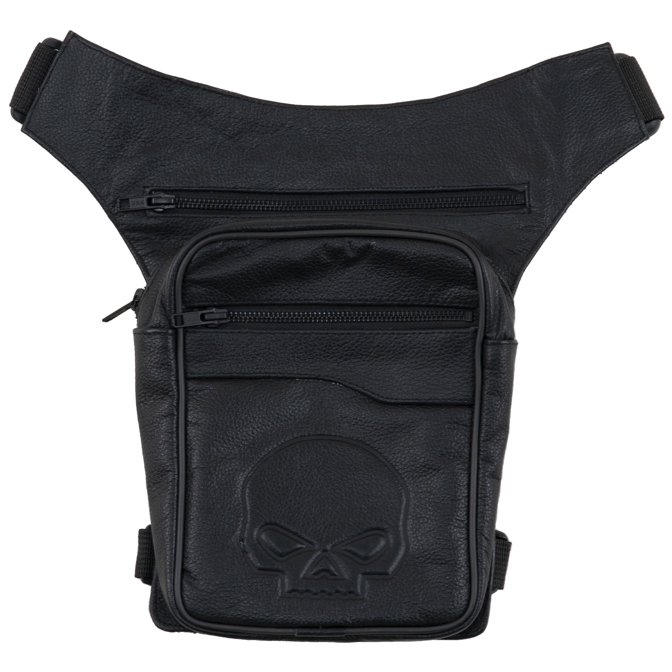 Sacoche trousse latérale en Cuir Noir - Tête de Mort SKULL Pour moto custom