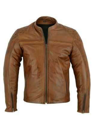 Blouson Moto Cuir Vintage Camel Homme