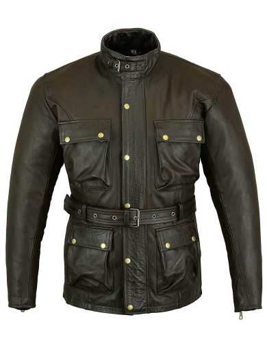 Veste Britanique Cuir Brun Marron Zolki