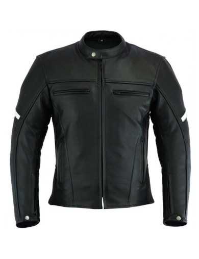 Blouson Vintage Moto Cuir Vieilli Gris