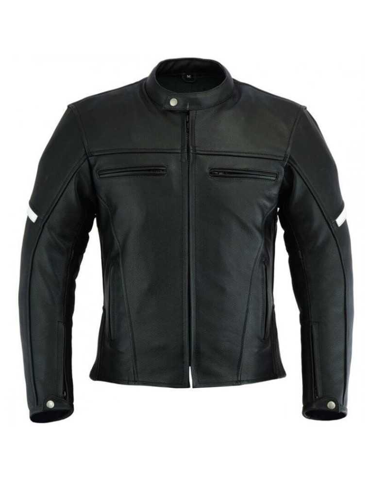 Blouson Vintage Moto Cuir Vieilli Gris