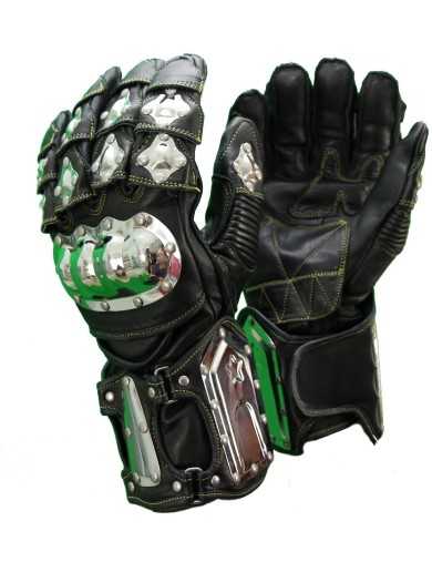 Gants Moto Cuir Racing Métal Biker