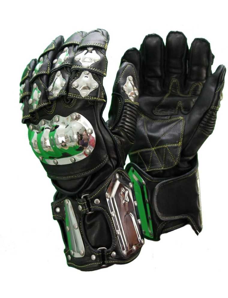 Gants Moto Cuir Racing Métal Biker